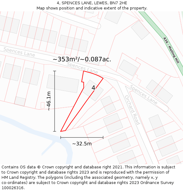 4, SPENCES LANE, LEWES, BN7 2HE: Plot and title map