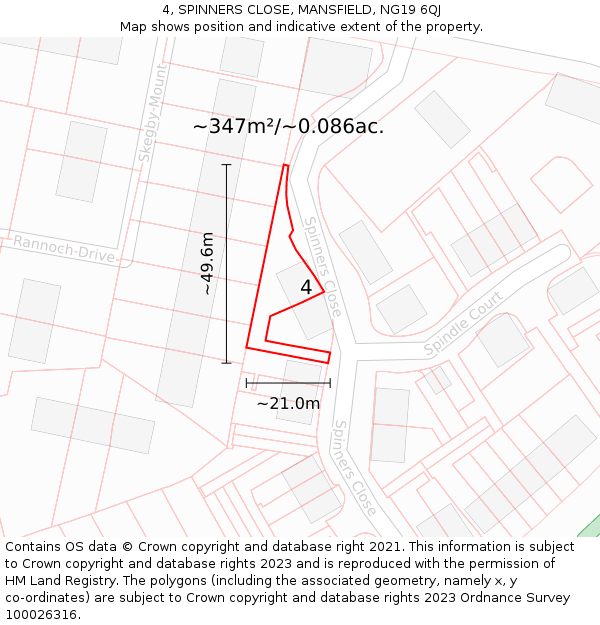 4, SPINNERS CLOSE, MANSFIELD, NG19 6QJ: Plot and title map