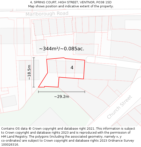 4, SPRING COURT, HIGH STREET, VENTNOR, PO38 1SD: Plot and title map