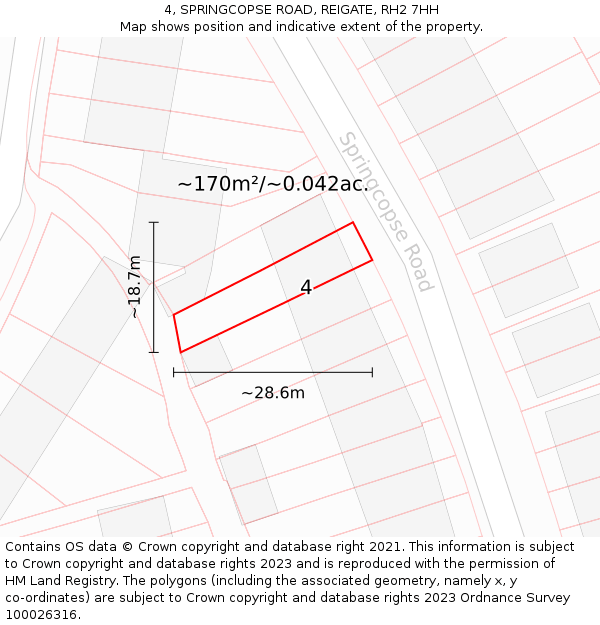 4, SPRINGCOPSE ROAD, REIGATE, RH2 7HH: Plot and title map