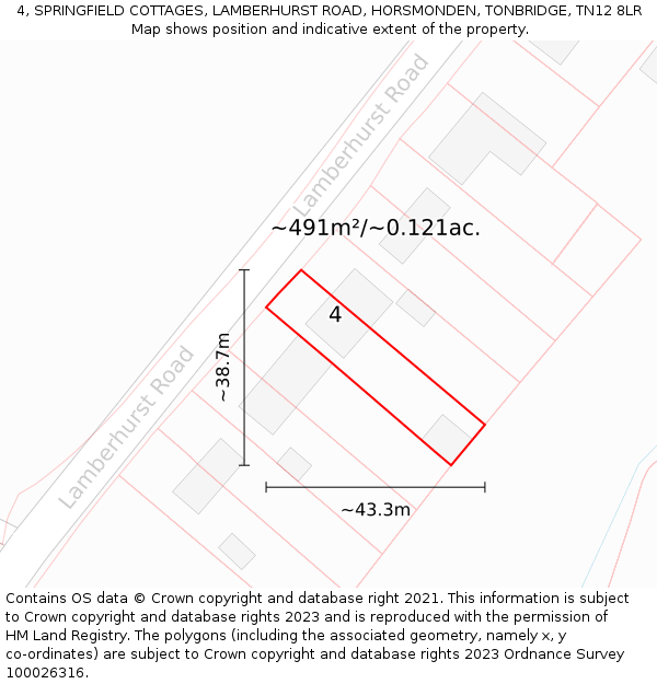 4, SPRINGFIELD COTTAGES, LAMBERHURST ROAD, HORSMONDEN, TONBRIDGE, TN12 8LR: Plot and title map