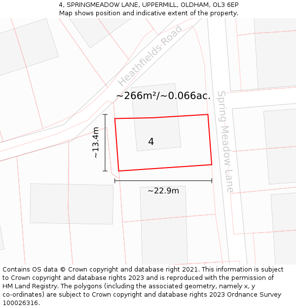 4, SPRINGMEADOW LANE, UPPERMILL, OLDHAM, OL3 6EP: Plot and title map