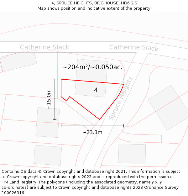 4, SPRUCE HEIGHTS, BRIGHOUSE, HD6 2JS: Plot and title map