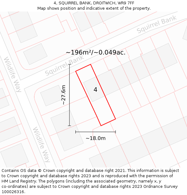4, SQUIRREL BANK, DROITWICH, WR9 7FF: Plot and title map