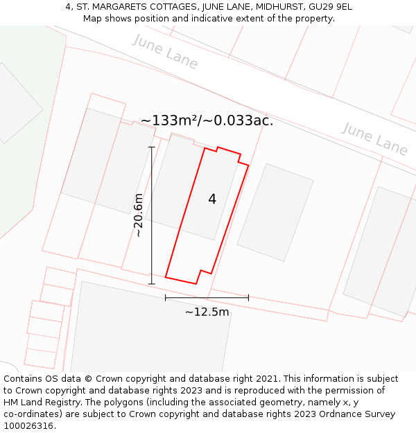 4, ST. MARGARETS COTTAGES, JUNE LANE, MIDHURST, GU29 9EL: Plot and title map