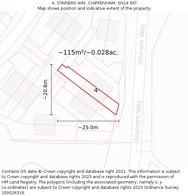 4, STAINERS WAY, CHIPPENHAM, SN14 6XT: Plot and title map