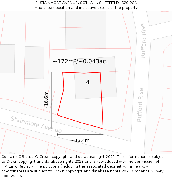 4, STAINMORE AVENUE, SOTHALL, SHEFFIELD, S20 2GN: Plot and title map