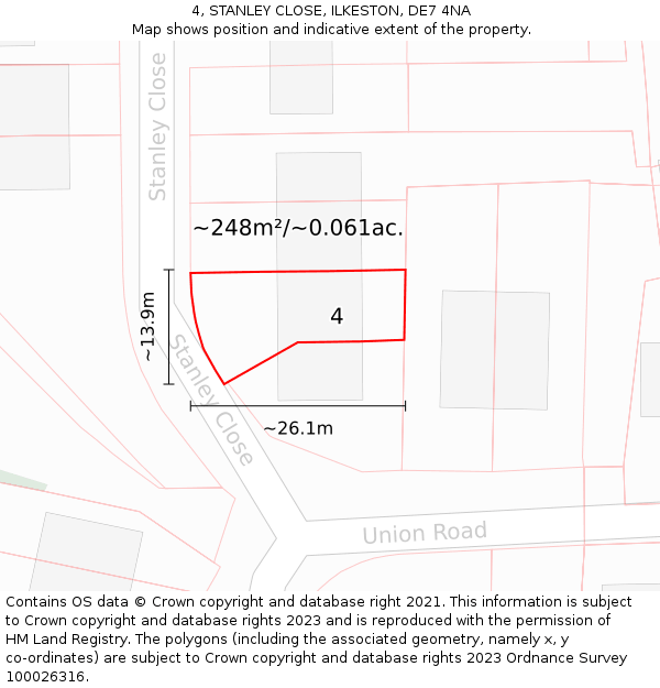 4, STANLEY CLOSE, ILKESTON, DE7 4NA: Plot and title map