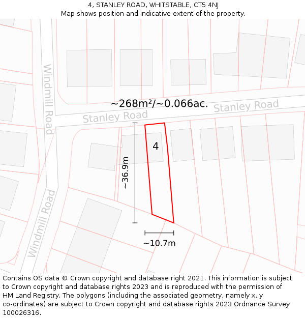 4, STANLEY ROAD, WHITSTABLE, CT5 4NJ: Plot and title map