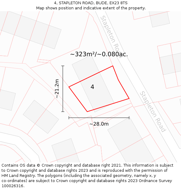 4, STAPLETON ROAD, BUDE, EX23 8TS: Plot and title map