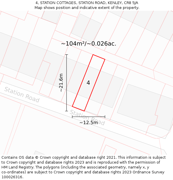 4, STATION COTTAGES, STATION ROAD, KENLEY, CR8 5JA: Plot and title map