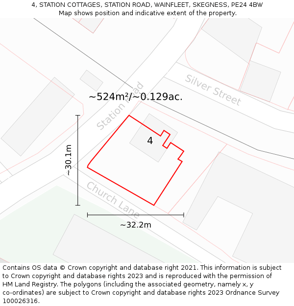 4, STATION COTTAGES, STATION ROAD, WAINFLEET, SKEGNESS, PE24 4BW: Plot and title map