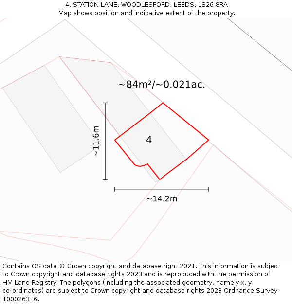 4, STATION LANE, WOODLESFORD, LEEDS, LS26 8RA: Plot and title map