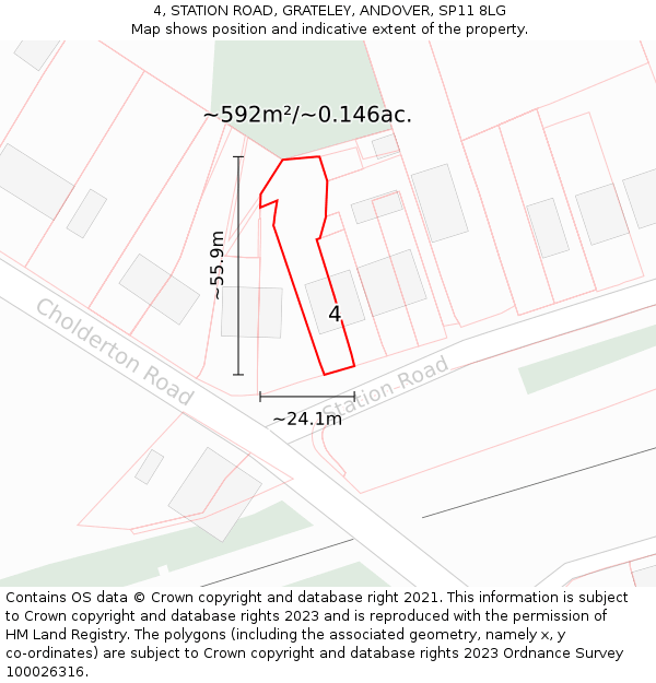 4, STATION ROAD, GRATELEY, ANDOVER, SP11 8LG: Plot and title map