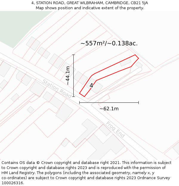 4, STATION ROAD, GREAT WILBRAHAM, CAMBRIDGE, CB21 5JA: Plot and title map