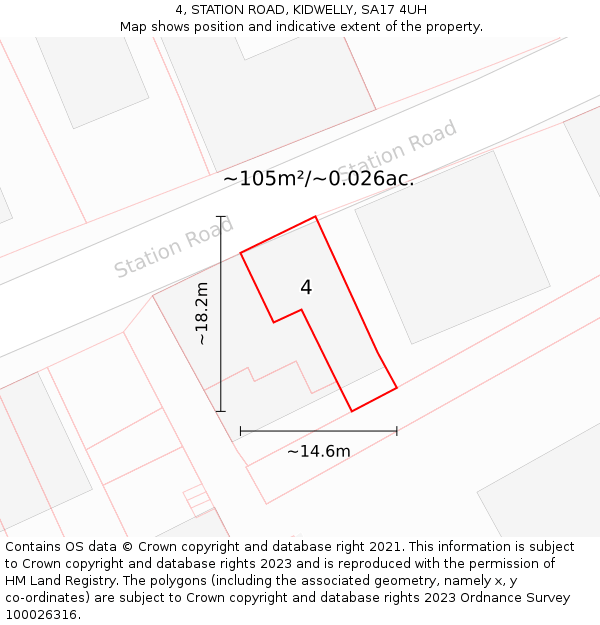 4, STATION ROAD, KIDWELLY, SA17 4UH: Plot and title map