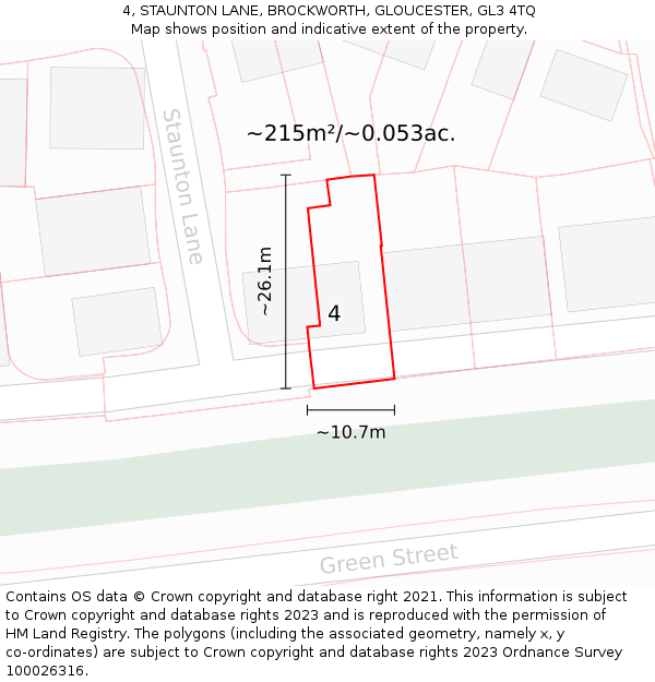 4, STAUNTON LANE, BROCKWORTH, GLOUCESTER, GL3 4TQ: Plot and title map