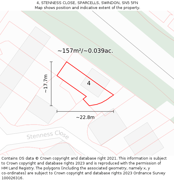 4, STENNESS CLOSE, SPARCELLS, SWINDON, SN5 5FN: Plot and title map