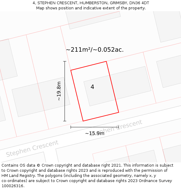 4, STEPHEN CRESCENT, HUMBERSTON, GRIMSBY, DN36 4DT: Plot and title map