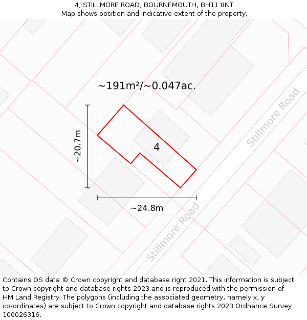 4, STILLMORE ROAD, BOURNEMOUTH, BH11 8NT: Plot and title map