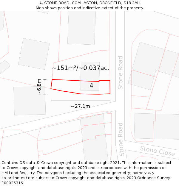 4, STONE ROAD, COAL ASTON, DRONFIELD, S18 3AH: Plot and title map