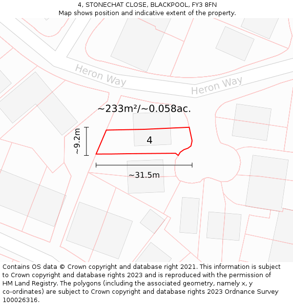 4, STONECHAT CLOSE, BLACKPOOL, FY3 8FN: Plot and title map