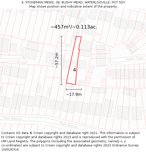 4, STONEMAN MEWS, 38, BUSHY MEAD, WATERLOOVILLE, PO7 5DY: Plot and title map