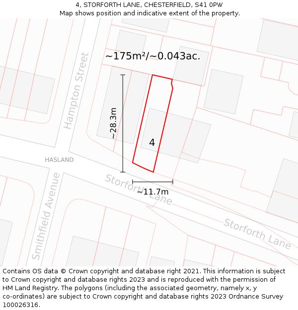 4, STORFORTH LANE, CHESTERFIELD, S41 0PW: Plot and title map