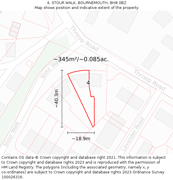 4, STOUR WALK, BOURNEMOUTH, BH8 0BZ: Plot and title map