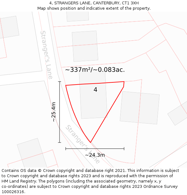 4, STRANGERS LANE, CANTERBURY, CT1 3XH: Plot and title map