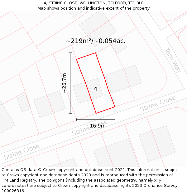 4, STRINE CLOSE, WELLINGTON, TELFORD, TF1 3LR: Plot and title map