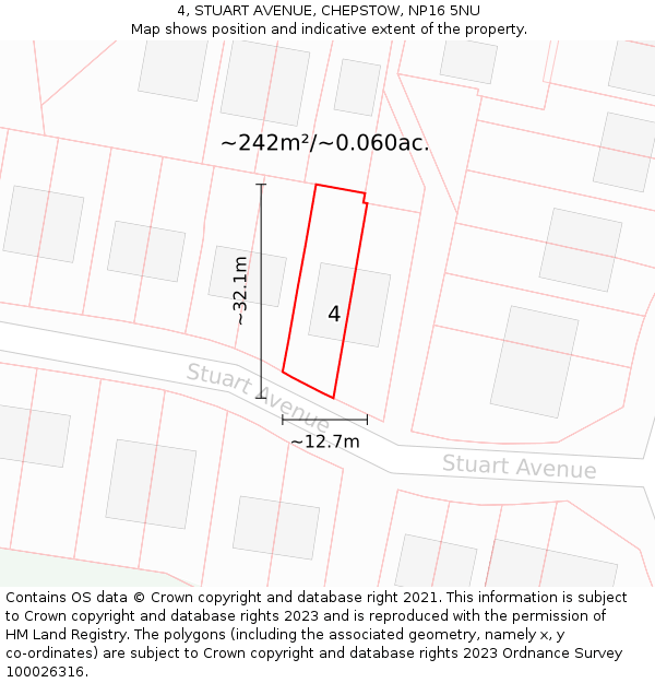 4, STUART AVENUE, CHEPSTOW, NP16 5NU: Plot and title map