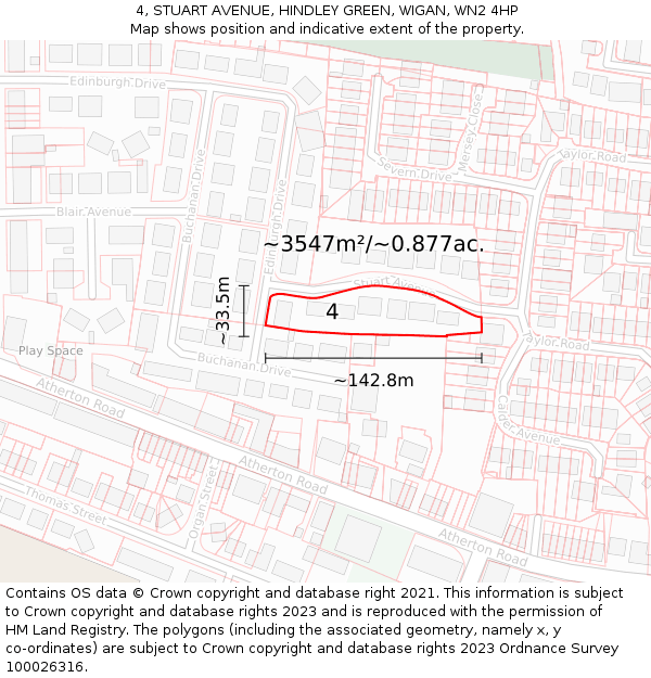 4, STUART AVENUE, HINDLEY GREEN, WIGAN, WN2 4HP: Plot and title map