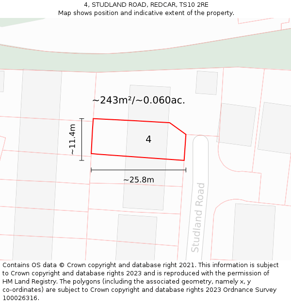 4, STUDLAND ROAD, REDCAR, TS10 2RE: Plot and title map