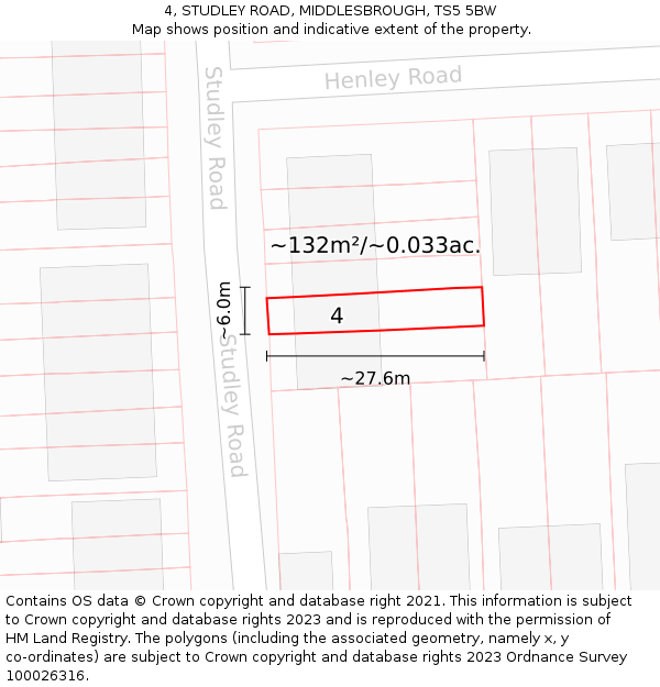4, STUDLEY ROAD, MIDDLESBROUGH, TS5 5BW: Plot and title map