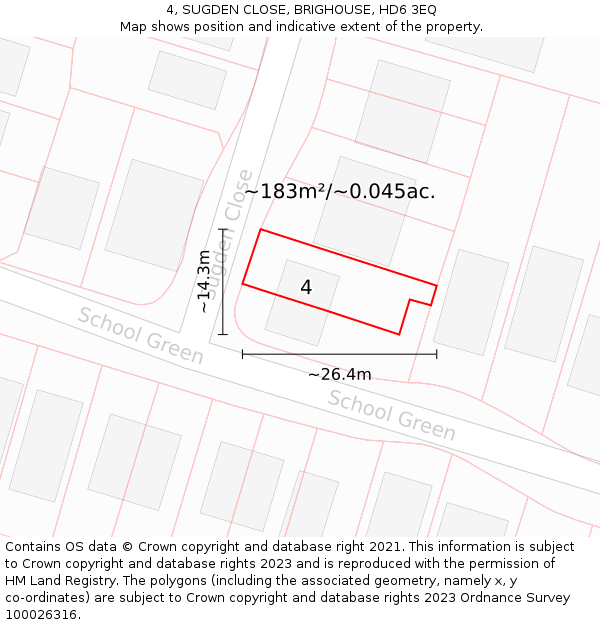 4, SUGDEN CLOSE, BRIGHOUSE, HD6 3EQ: Plot and title map