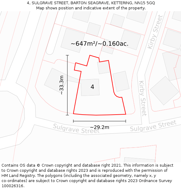 4, SULGRAVE STREET, BARTON SEAGRAVE, KETTERING, NN15 5GQ: Plot and title map