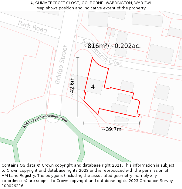 4, SUMMERCROFT CLOSE, GOLBORNE, WARRINGTON, WA3 3WL: Plot and title map