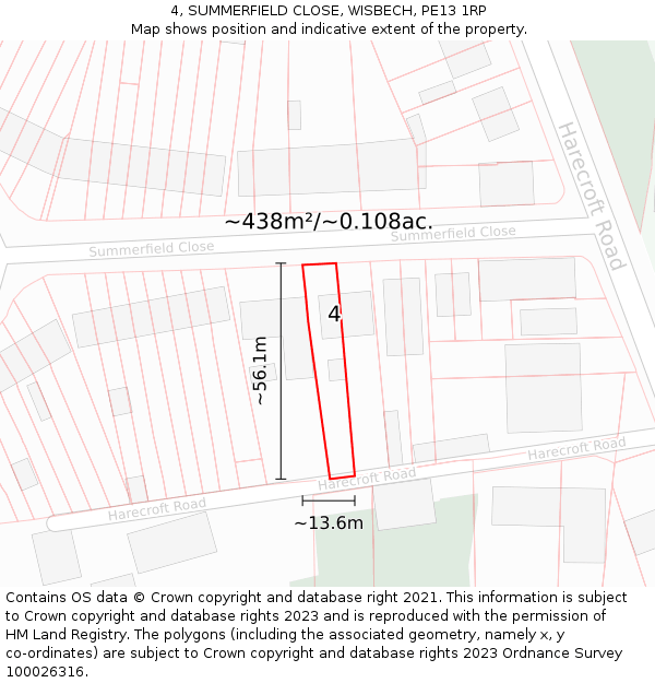 4, SUMMERFIELD CLOSE, WISBECH, PE13 1RP: Plot and title map