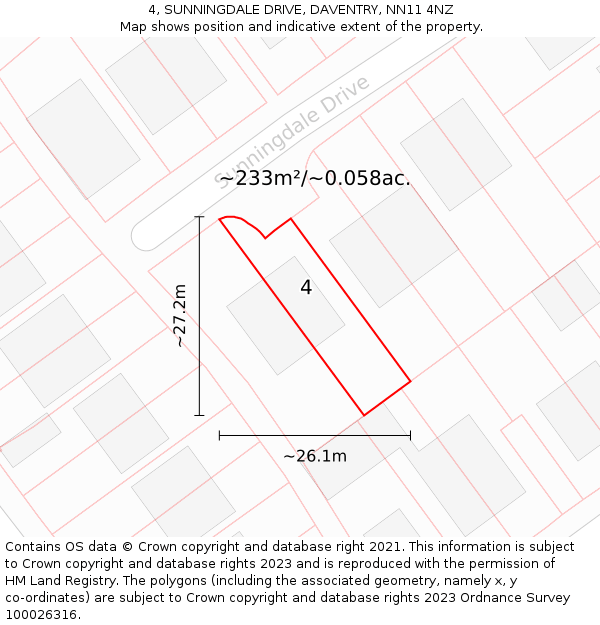 4, SUNNINGDALE DRIVE, DAVENTRY, NN11 4NZ: Plot and title map