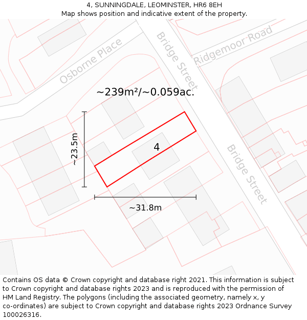 4, SUNNINGDALE, LEOMINSTER, HR6 8EH: Plot and title map