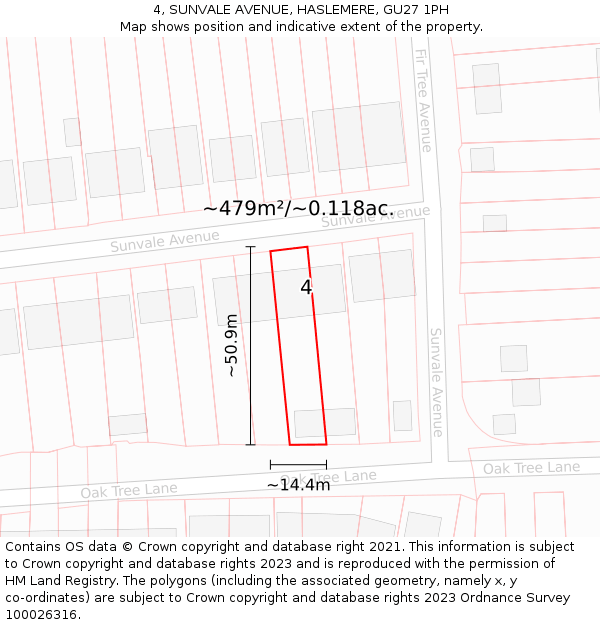 4, SUNVALE AVENUE, HASLEMERE, GU27 1PH: Plot and title map