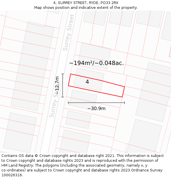 4, SURREY STREET, RYDE, PO33 2RX: Plot and title map