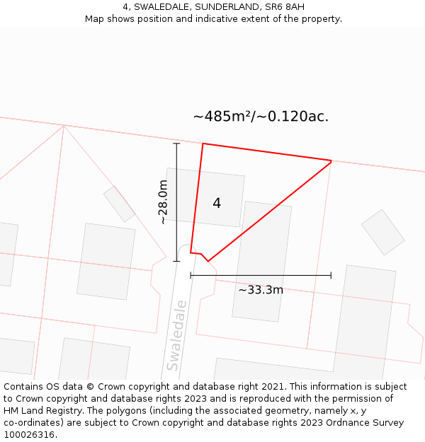 4, SWALEDALE, SUNDERLAND, SR6 8AH: Plot and title map