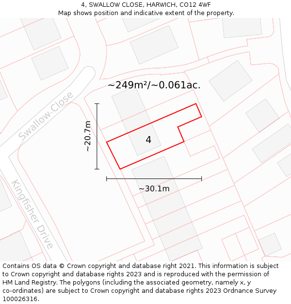 4, SWALLOW CLOSE, HARWICH, CO12 4WF: Plot and title map