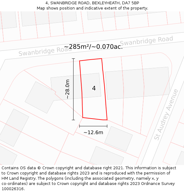 4, SWANBRIDGE ROAD, BEXLEYHEATH, DA7 5BP: Plot and title map