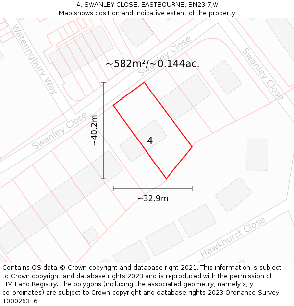 4, SWANLEY CLOSE, EASTBOURNE, BN23 7JW: Plot and title map