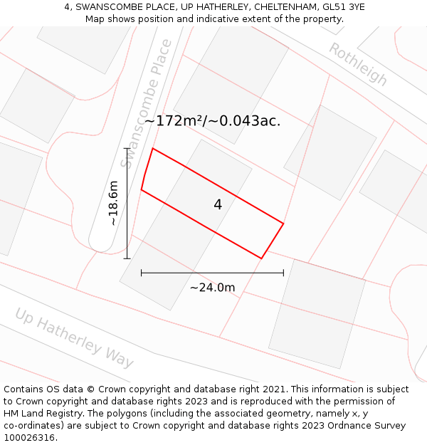 4, SWANSCOMBE PLACE, UP HATHERLEY, CHELTENHAM, GL51 3YE: Plot and title map