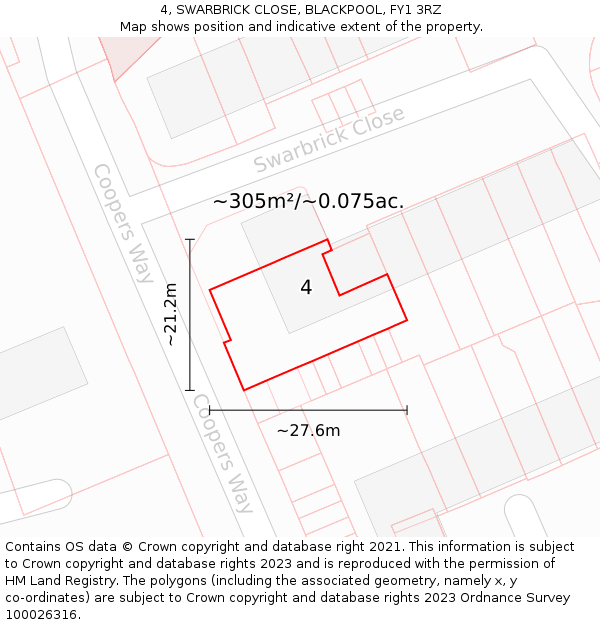 4, SWARBRICK CLOSE, BLACKPOOL, FY1 3RZ: Plot and title map