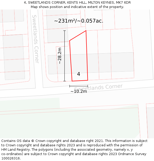 4, SWEETLANDS CORNER, KENTS HILL, MILTON KEYNES, MK7 6DR: Plot and title map